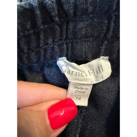 Women's Garnet Hill Navy Linen A-Line Mini Skirt With Pockets 100% Linen Size 14 - Picture 5 of 9